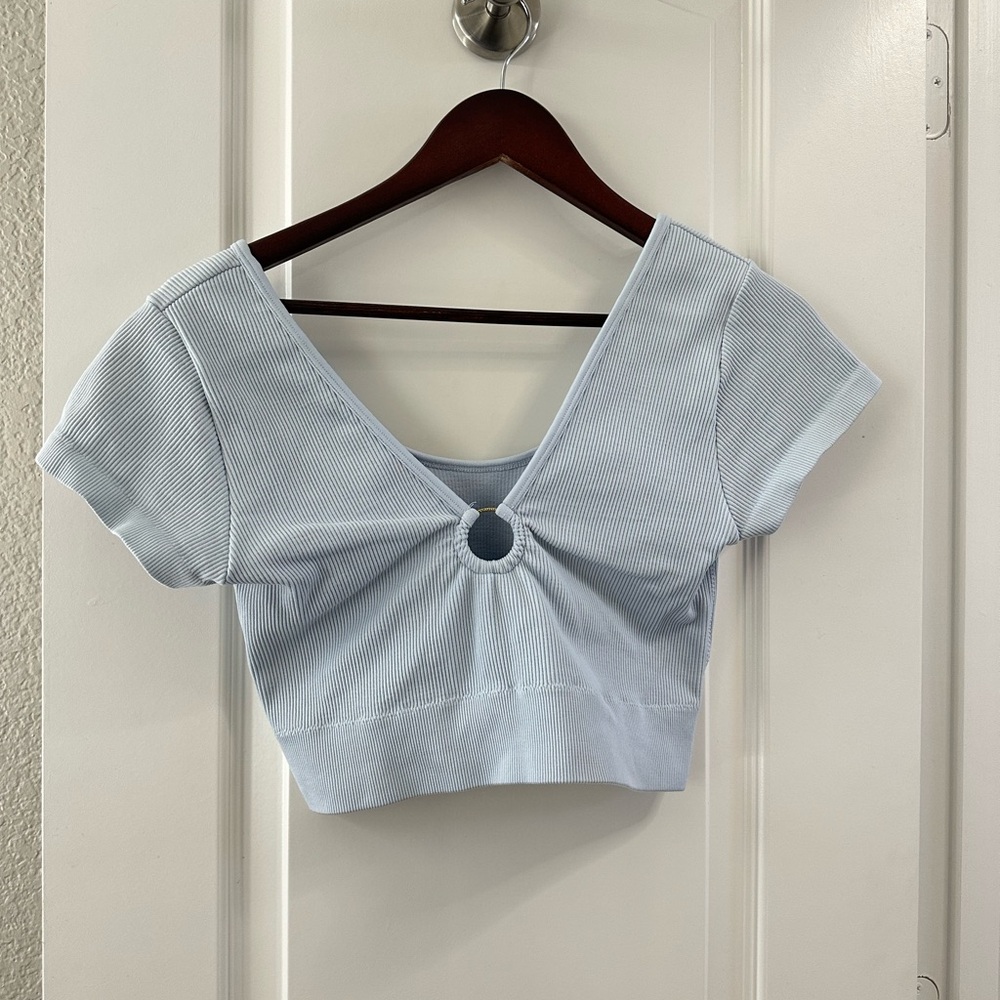 Aerie Sky Blue Ribbed Crop Top